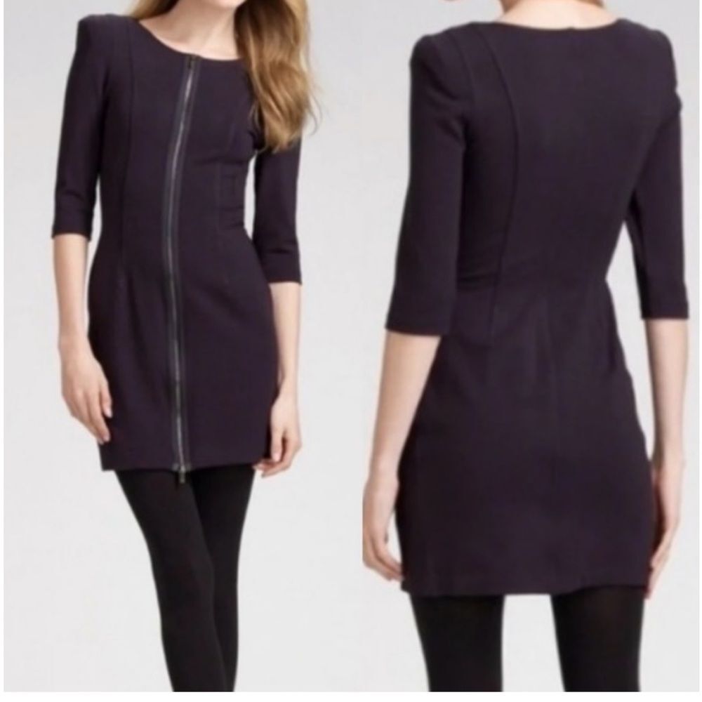 THEORY Black Sheath Front Zip Fitted Bodycon Susan Classical Dress